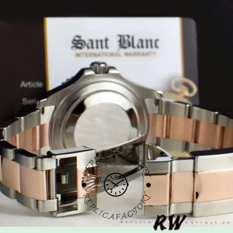 Rolex Yacht-Master 268621 clasp and bracelet underside, open clasp view, in box setup.