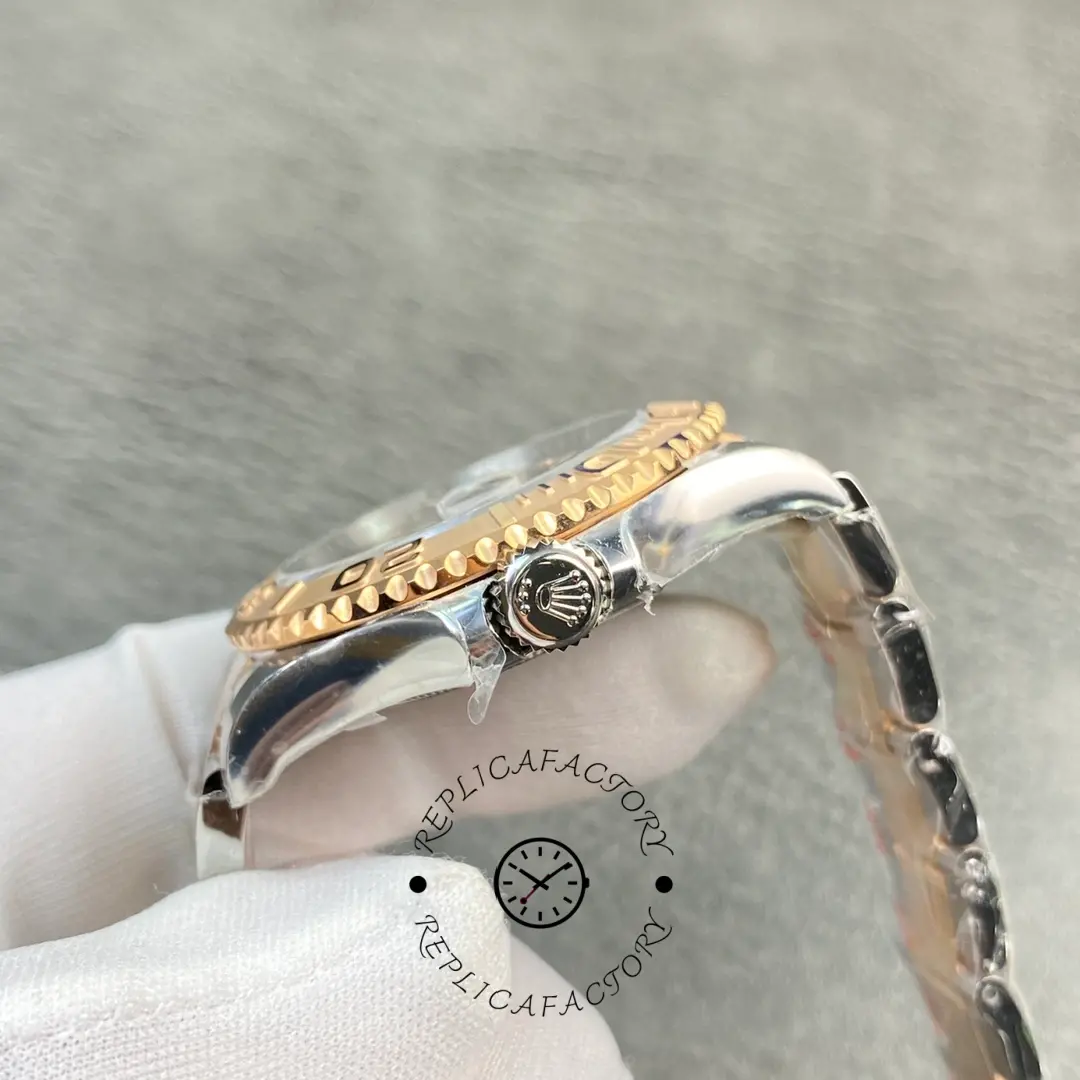 Side profile of Rolex Yacht-Master 116621 showing rose gold bezel edge.