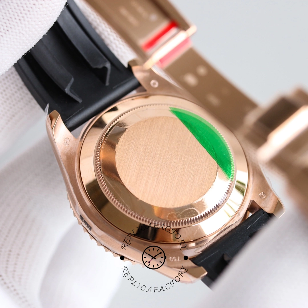 Rolex Yacht-Master 116655, caseback close-up showing protective sticker on solid back.