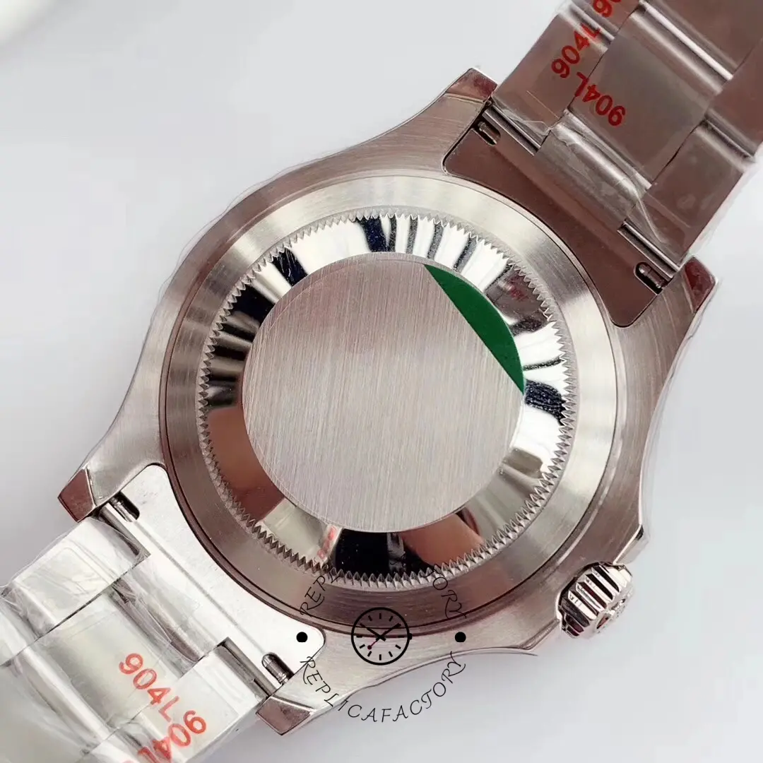 Rolex Yacht-Master 16622, caseback view showing solid back with protective film.