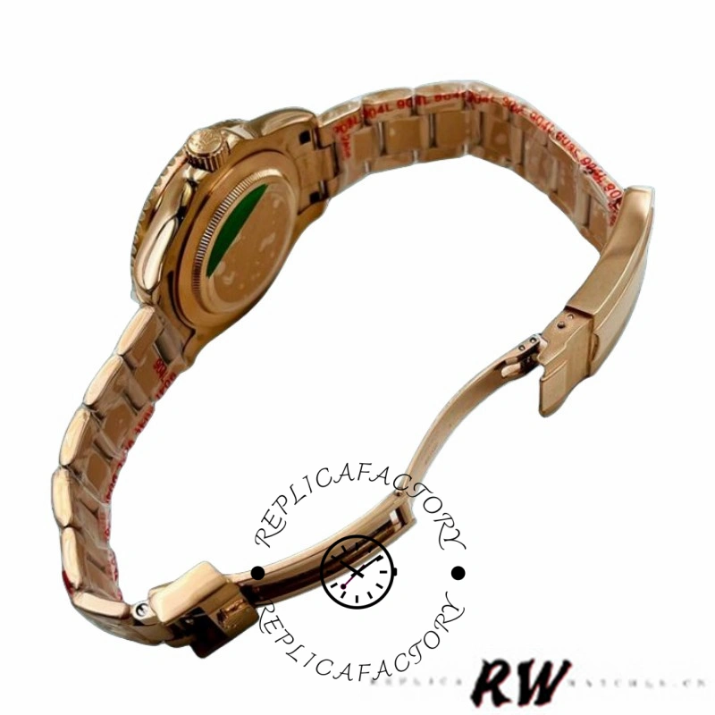 Bracelet open view of the Rolex Yacht-Master 116695 showing Everose gold links and clasp.