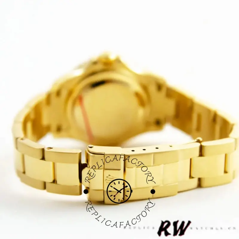 Rolex Yacht-Master 169628 side profile, yellow gold case thickness and bracelet links.