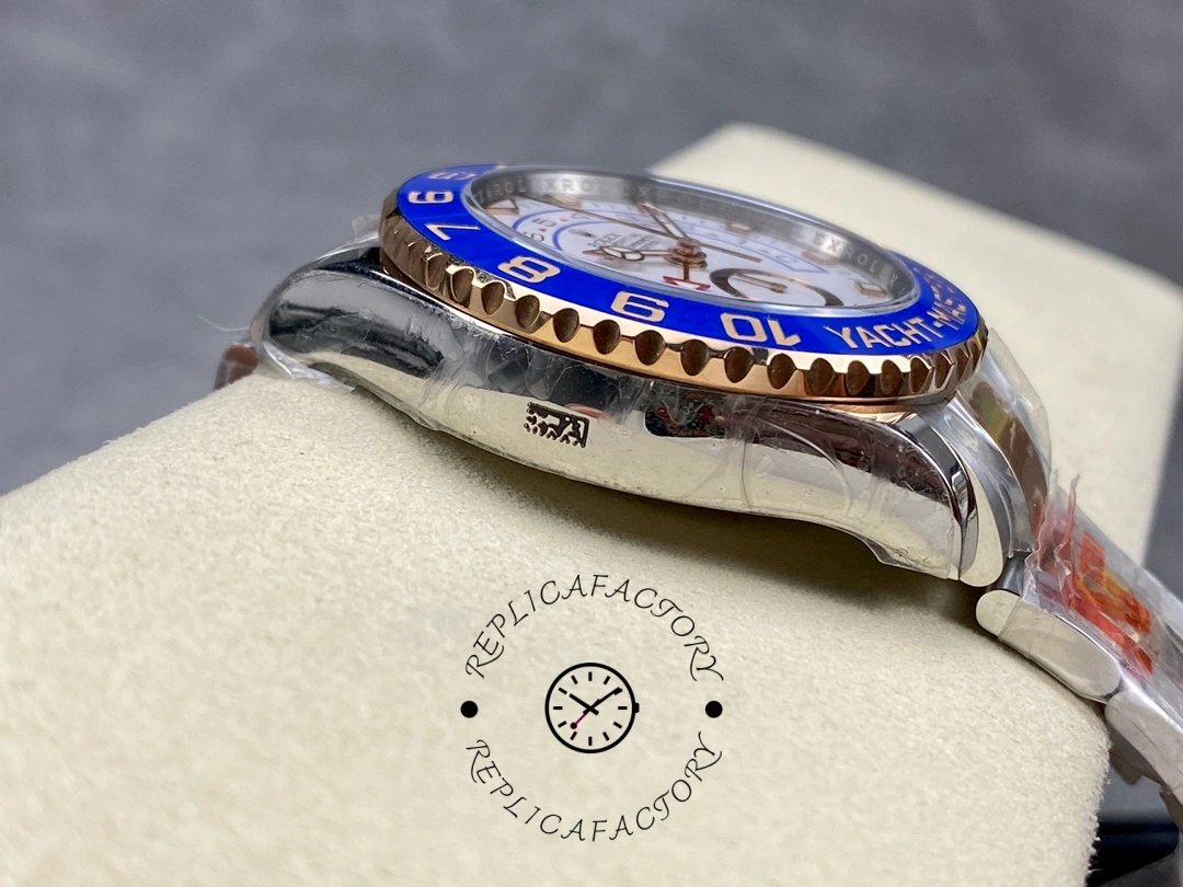 Side view of the Rolex Yacht-Master II 116681 showing bezel thickness and case profile.