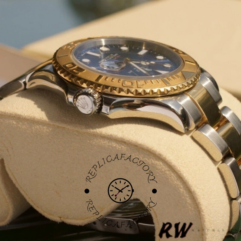 Rolex Yacht-Master 16623, side profile showing gold bezel edge and case thickness.