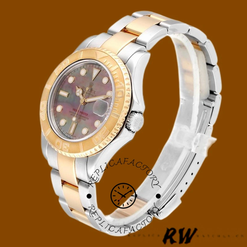 Rolex Yacht-Master 168623 Steel Yellow Gold Black MOP Dial 35MM Unisex Replica Watch