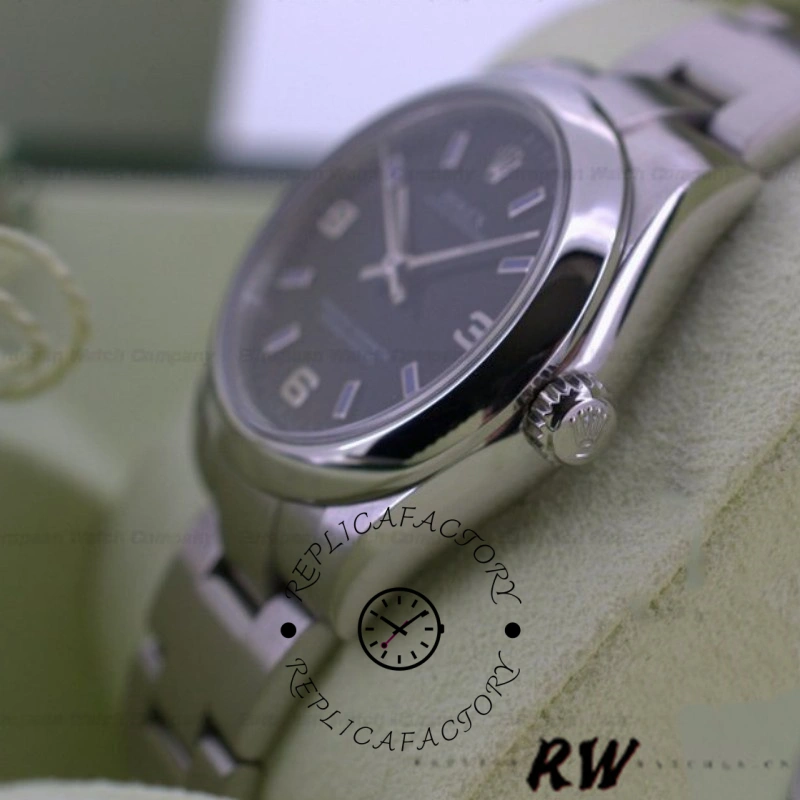 Rolex Oyster Perpetual 177200 Black Dial Blue Baton 31mm Lady Replica Watch
