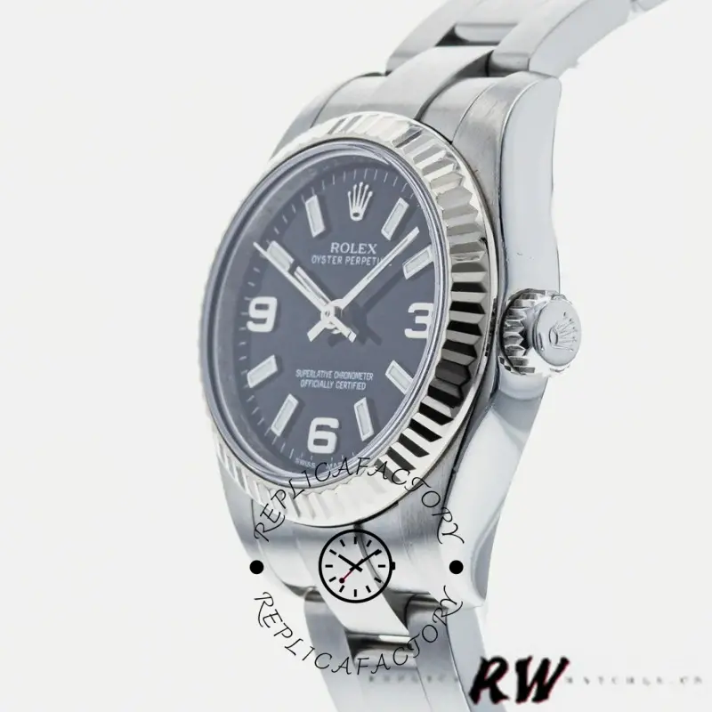 Rolex Oyster Perpetual 176234 Fluted Bezel Black Arabic Dial 26MM Lady Replica Watch