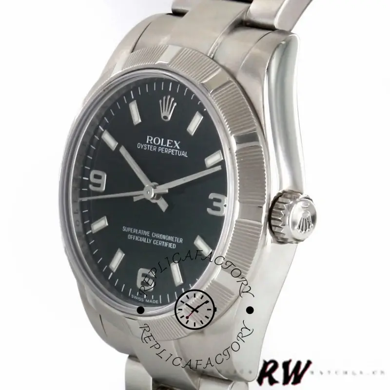 Rolex Oyster Perpetual 177210 Black Dial Stainless Steel 31mm Lady Replica Watch