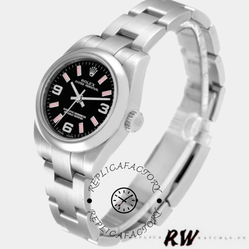 Rolex Oyster Perpetual 176200 Stainless Steel Case Black Dial 26MM Lady Replica Watch
