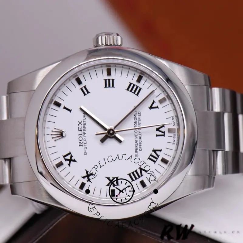 Rolex Oyster Perpetual 177200 White Roman Dial Oyster Bracelet 31mm Lady Replica Watch
