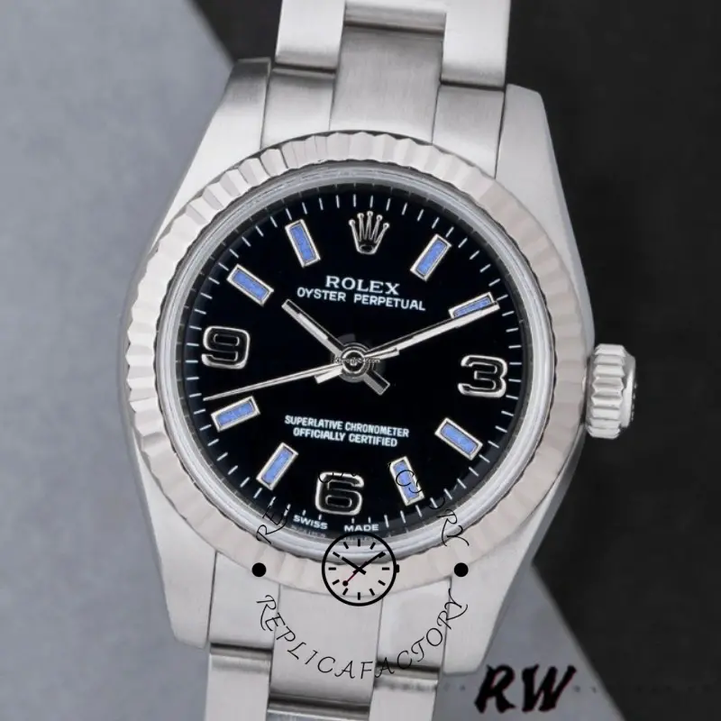 Rolex Oyster Perpetual 176234 Black Dial Blue Baton 26MM Lady Replica Watch