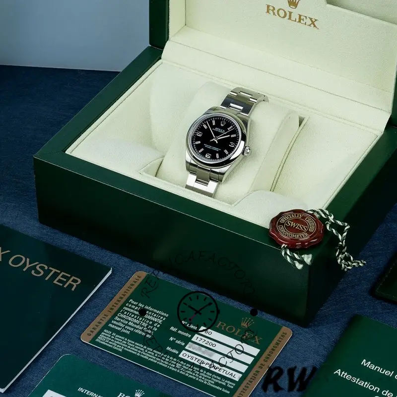Rolex Oyster Perpetual 177200 Black Dial Pink Baton 31mm Lady Replica Watch