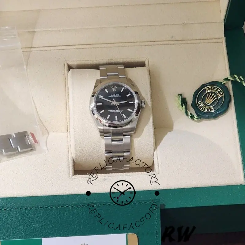 Rolex Oyster Perpetual 177200 Black Index Dial Domed Bezel 31mm Lady Replica Watch
