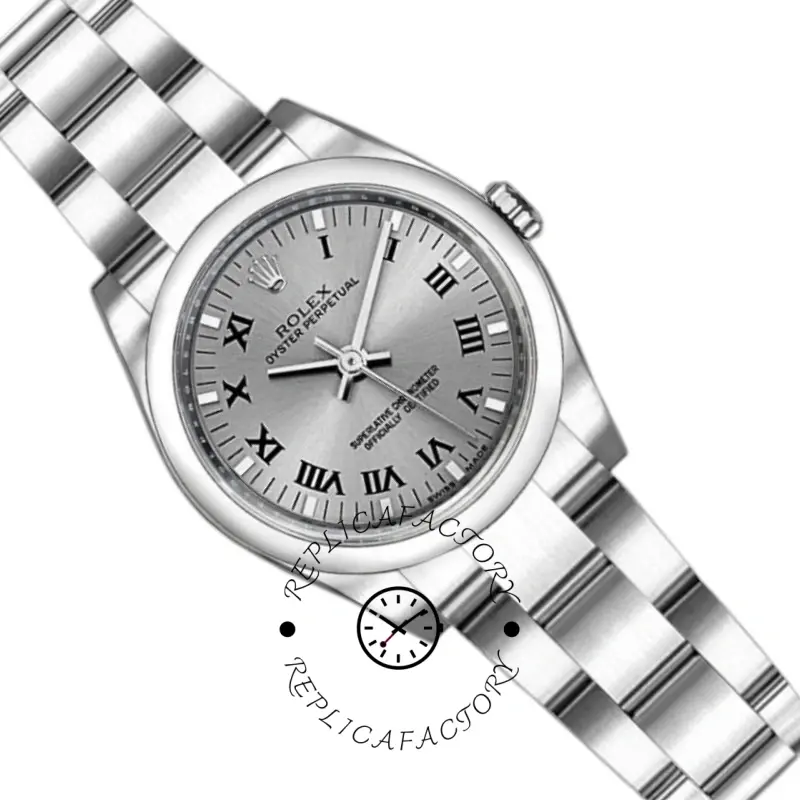 Rolex Oyster Perpetual 176200 Rhodium Grey Roman Numeral Dial 26mm Lady Replica Watch