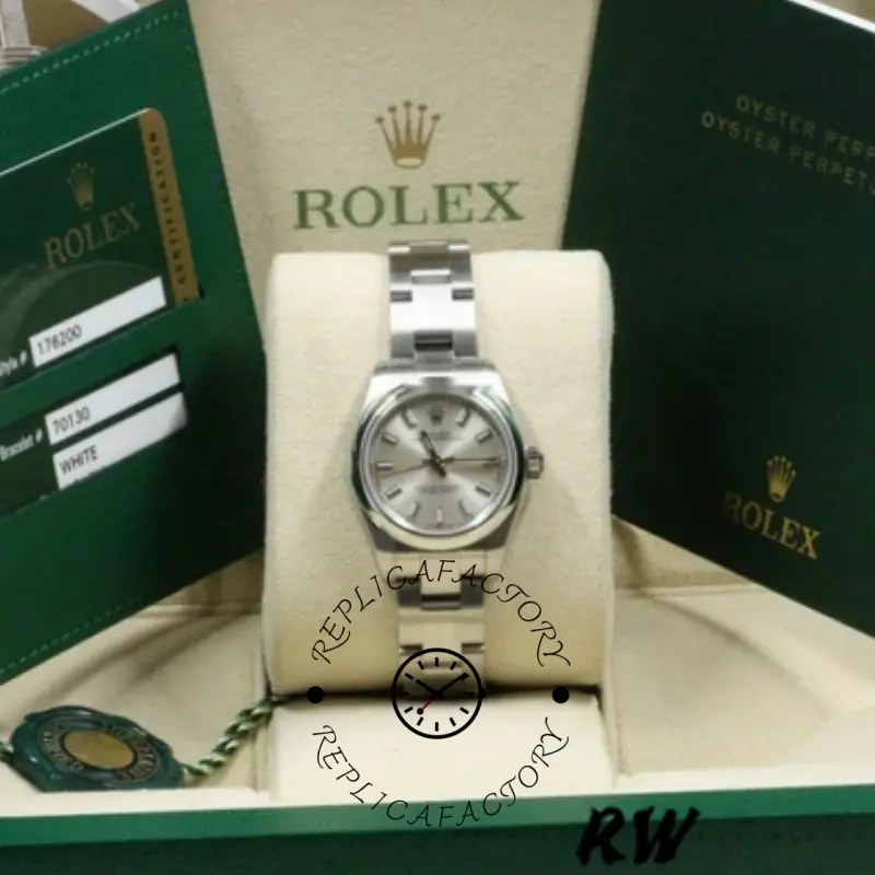 Rolex Oyster Perpetual 176200 Silver Index Stainless Steel 26mm Lady Replica Watch