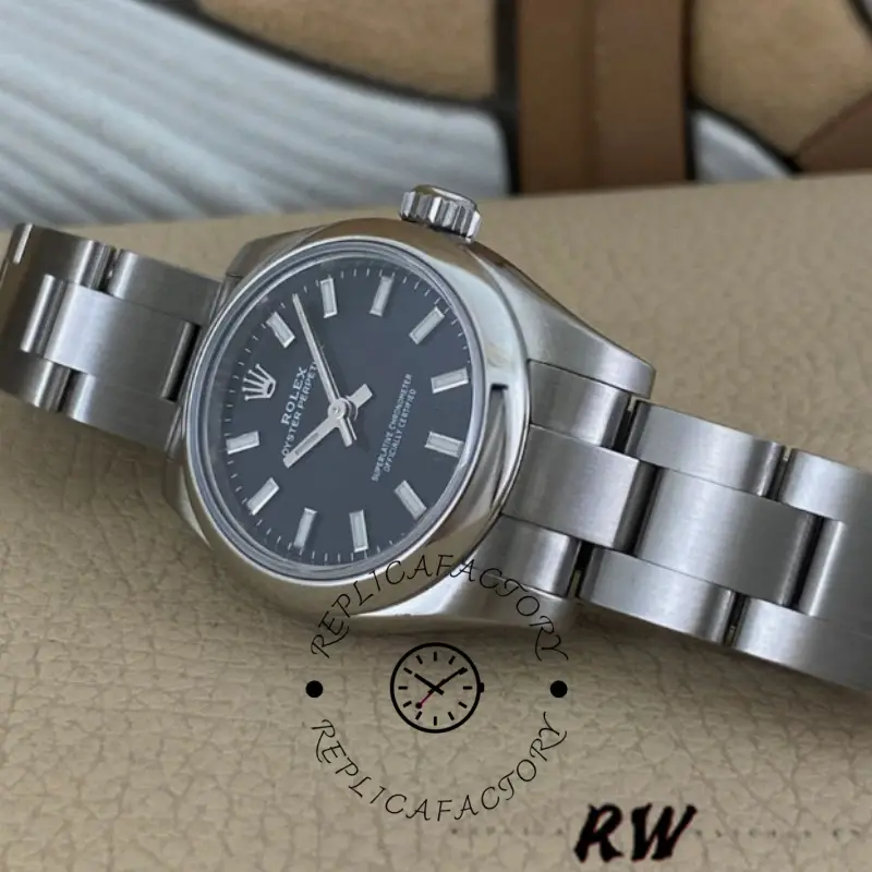 Rolex Oyster Perpetual 176200 Stainless Steel Black Index Dial 26MM Lady Replica Watch