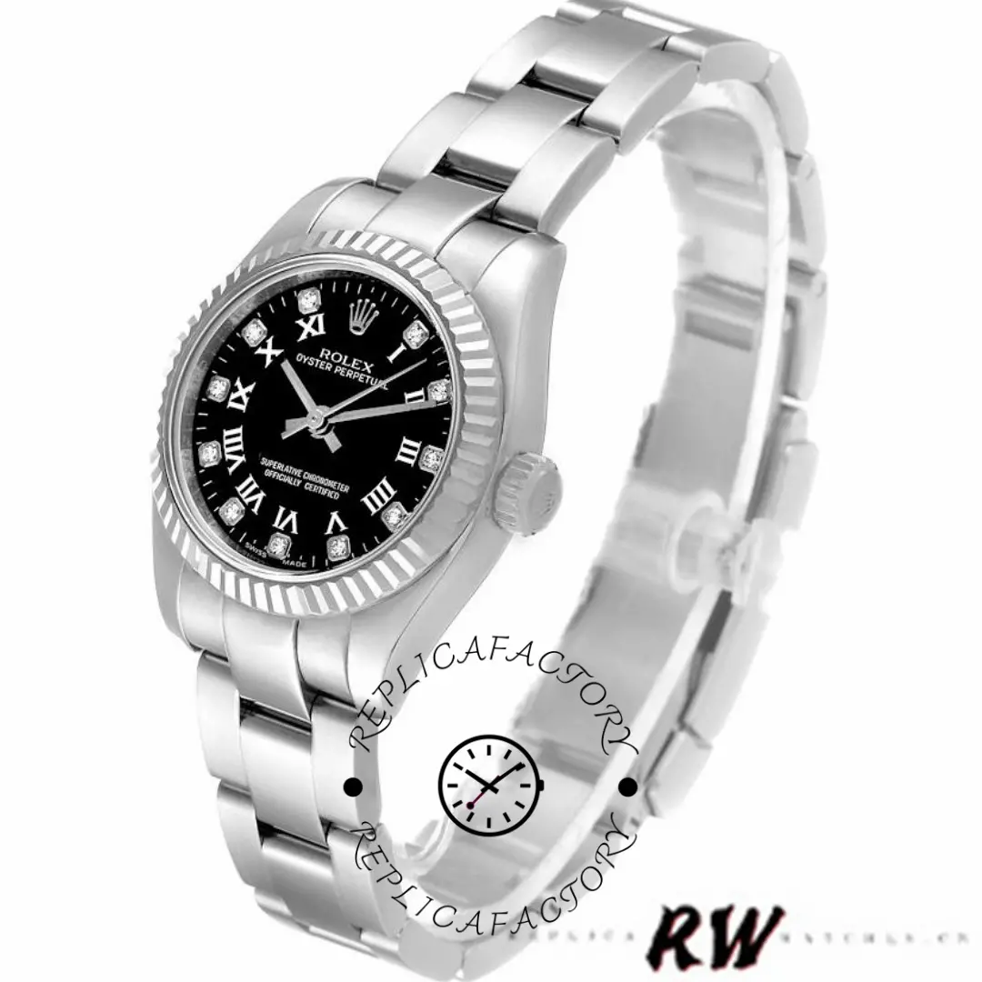 Rolex Oyster Perpetual 176234 Black Roman and Diamond Dial 26MM Lady Replica Watch