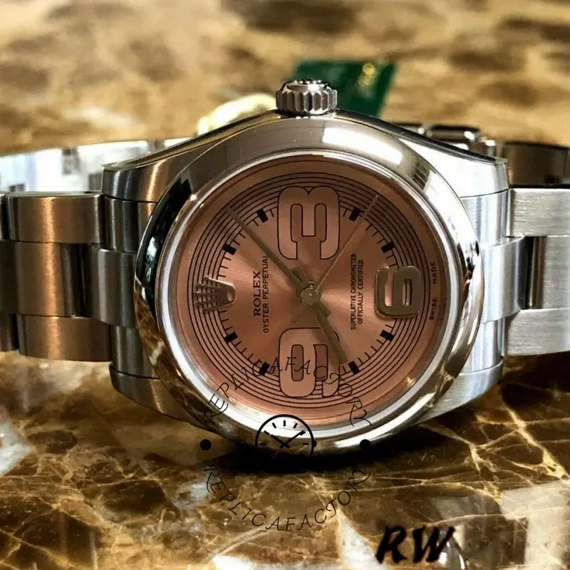 Rolex Oyster Perpetual 177200 Pink Maxi Arabic Dial Domed Bezel 31mm Lady Replica Watch