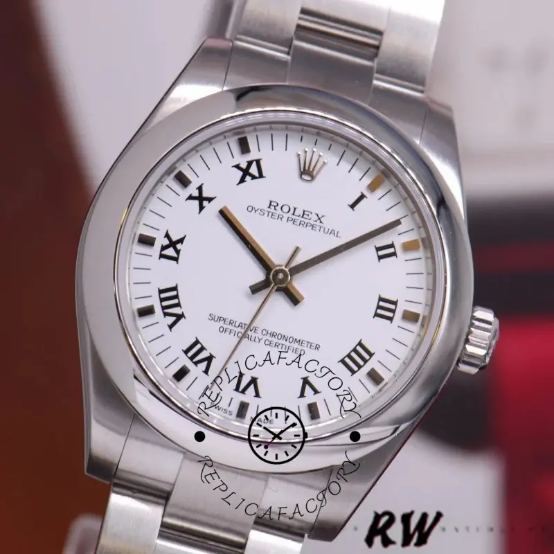 Rolex Oyster Perpetual 177200 White Roman Dial Oyster Bracelet 31mm Lady Replica Watch