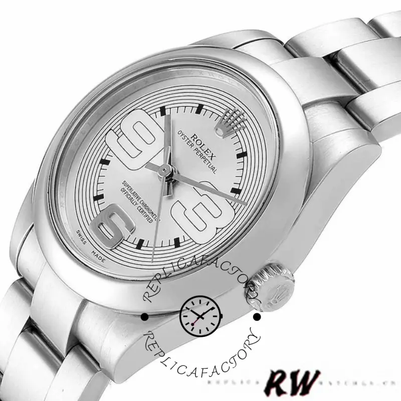 Rolex Oyster Perpetual 177200 Silver Maxi Arabic Dial 31mm Lady Replica Watch