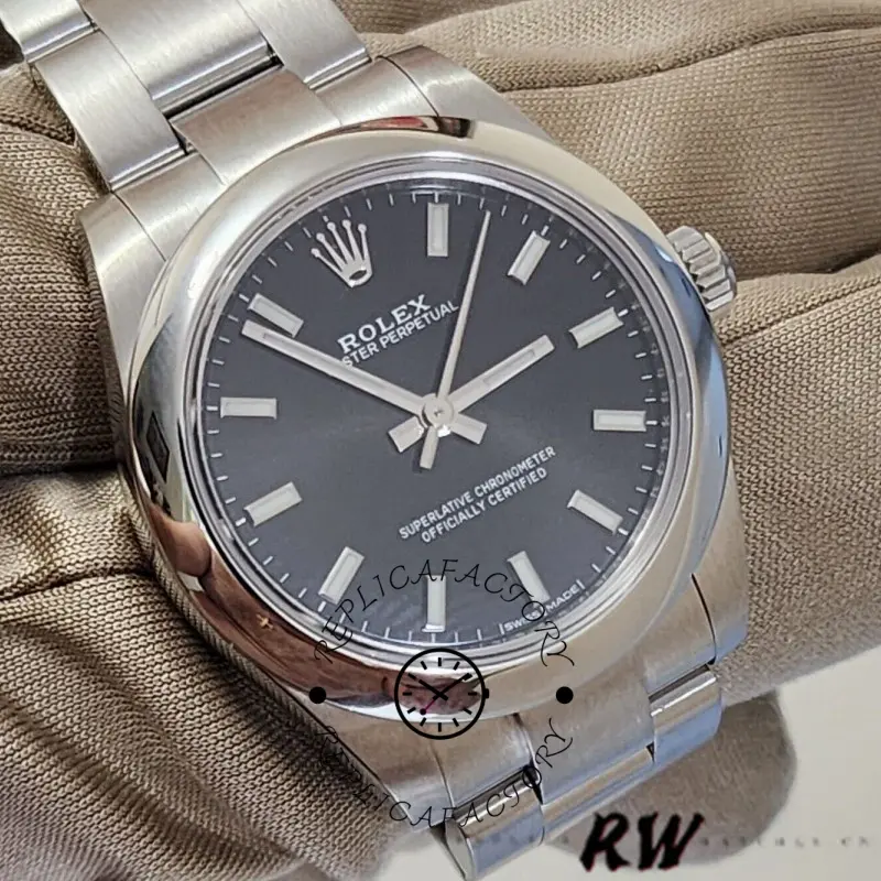 Rolex Oyster Perpetual 177200 Black Index Dial Domed Bezel 31mm Lady Replica Watch