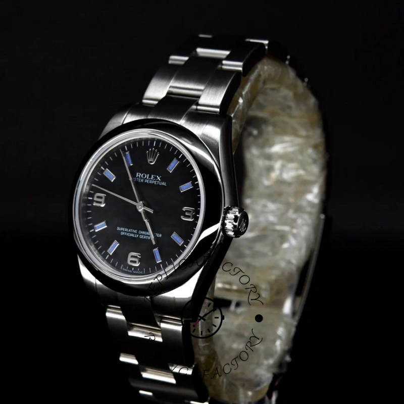 Rolex Oyster Perpetual 177200 Black Dial Blue Baton 31mm Lady Replica Watch