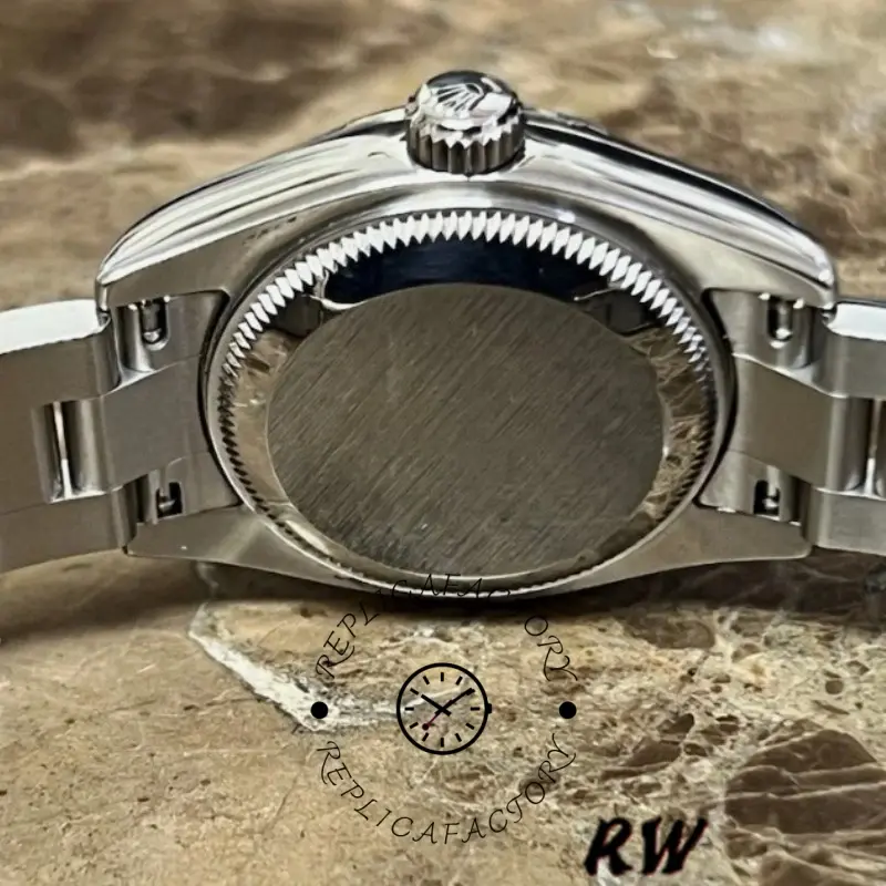 Rolex Oyster Perpetual 176234 case back view, solid back and crown-side profile detail.