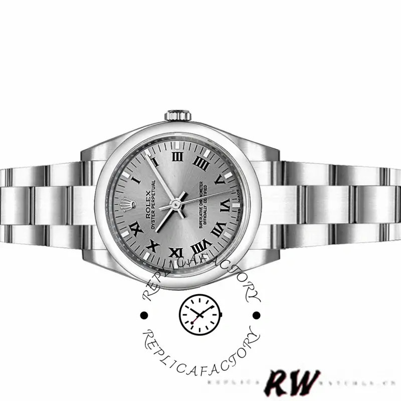 Rolex Oyster Perpetual 176200 Rhodium Grey Roman Numeral Dial 26mm Lady Replica Watch