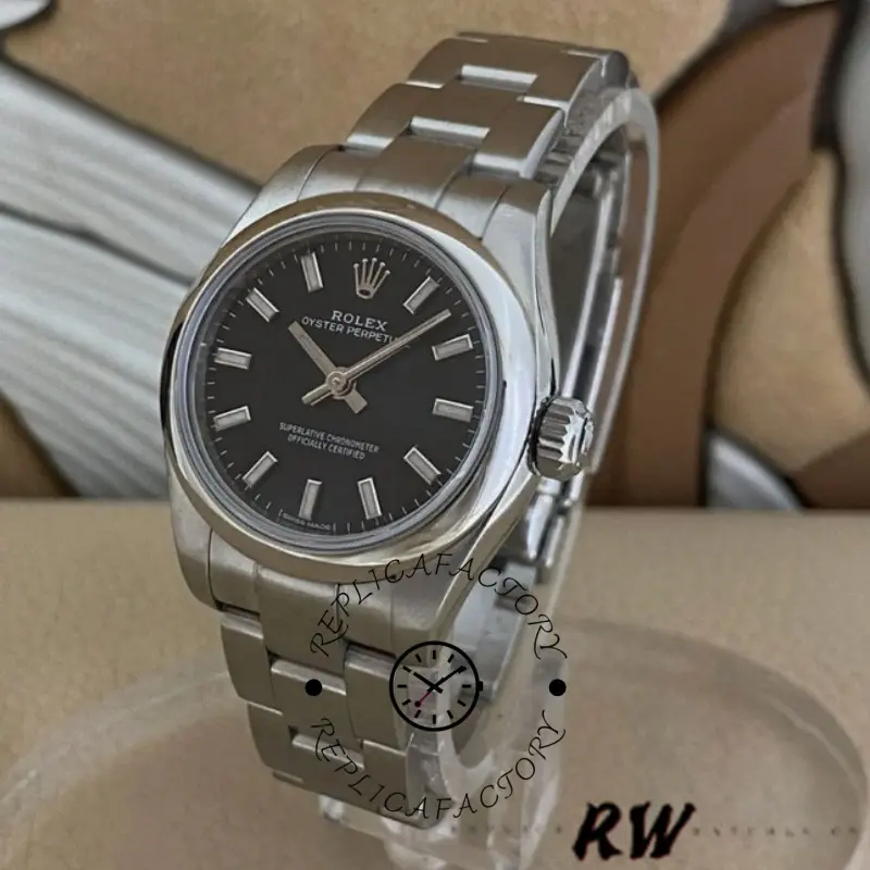 Rolex Oyster Perpetual 176200 Stainless Steel Black Index Dial 26MM Lady Replica Watch