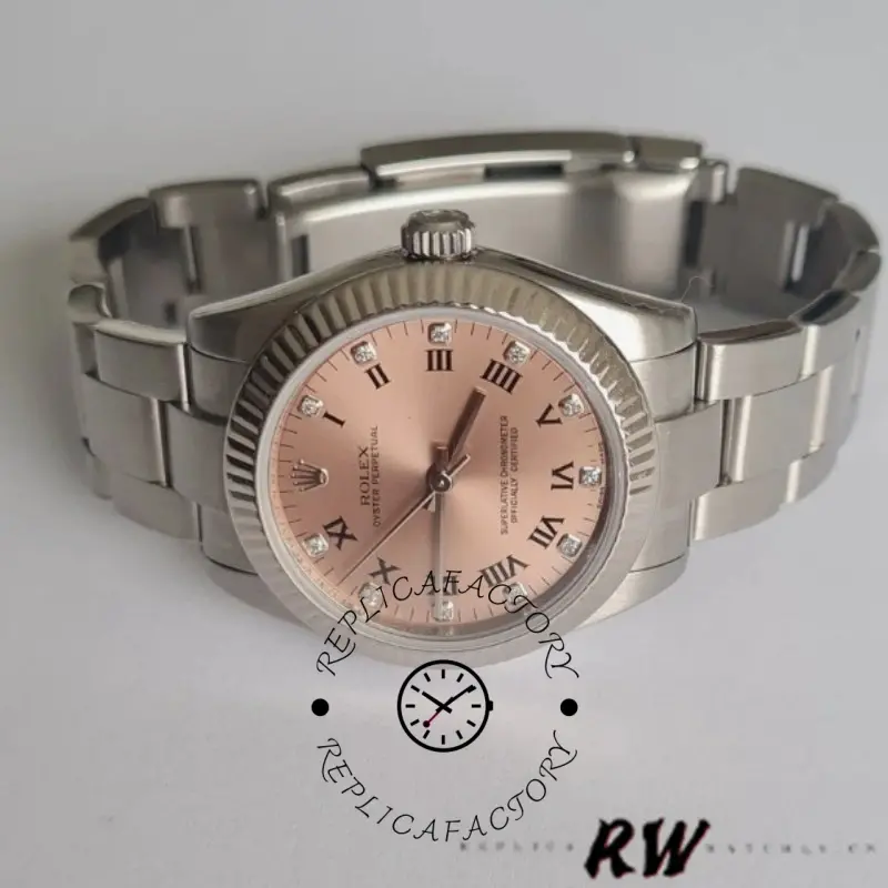 Rolex Oyster Perpetual 176234 bracelet view, pink dial face with Oyster links shown.