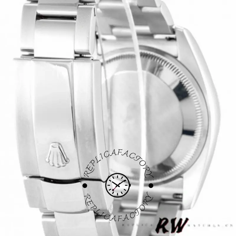 Rolex Oyster Perpetual Date 115210, clasp close-up showing Oyster bracelet clasp and finish.