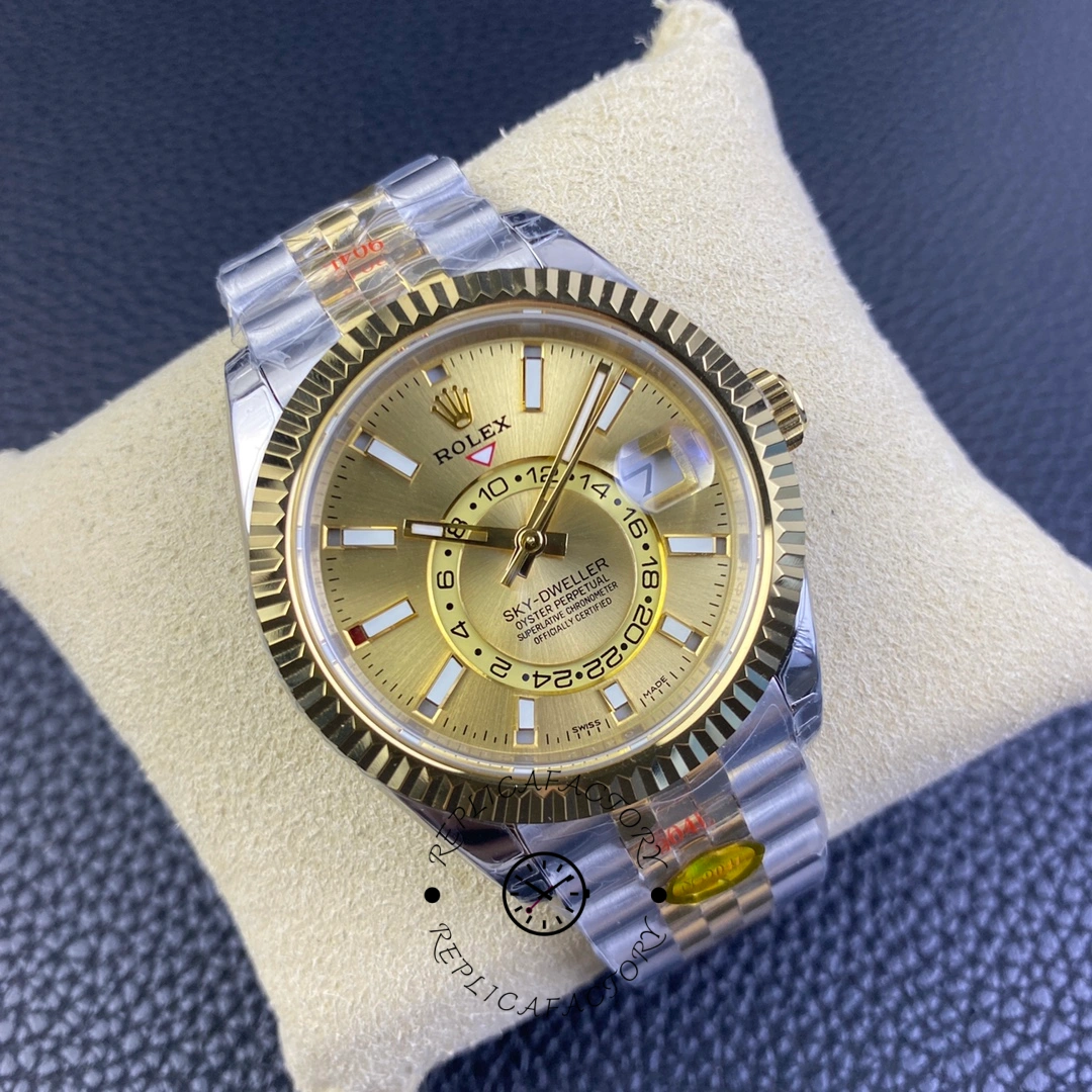 Rolex Sky-Dweller M336933 0002, angled front view highlighting dial texture and hands.