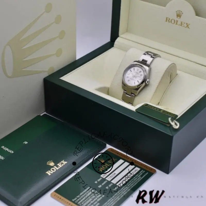 Rolex Oyster Perpetual 176234 Silver Dial Blue Baton 26MM Lady Replica Watch
