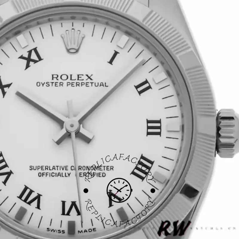 Rolex Oyster Perpetual 177210 Stainless Steel White Roman Dial 31mm Lady Replica Watch