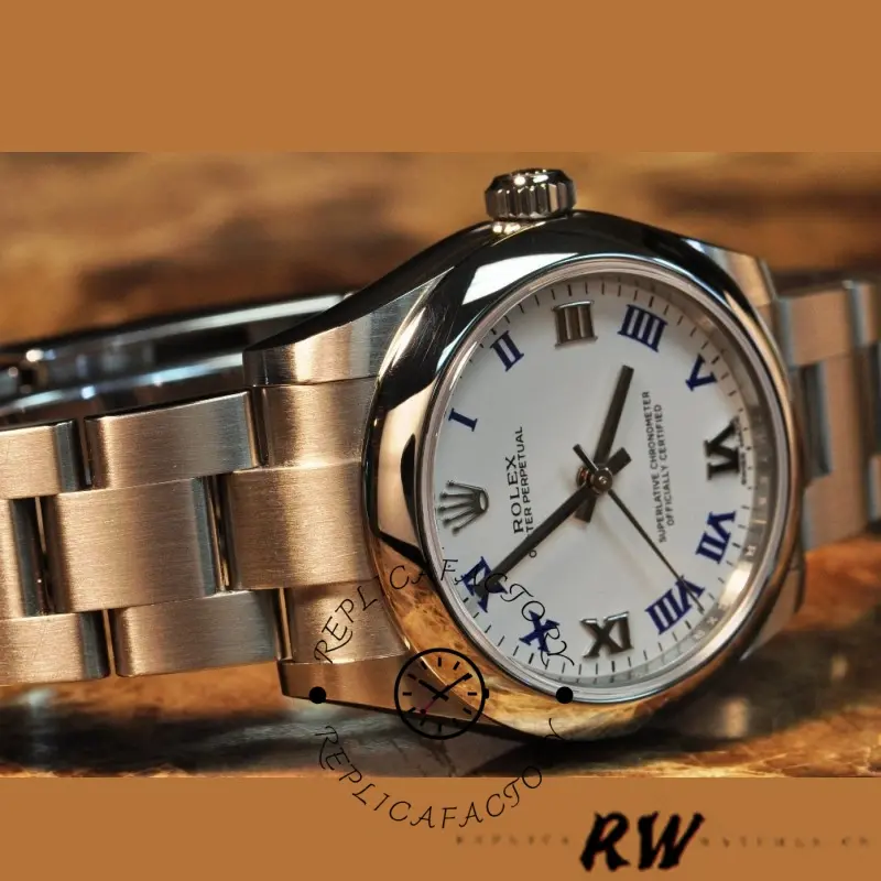 Rolex Oyster Perpetual 177200 White Dial Blue Roman Oyster Bracelet 31mm Lady Replica Watch