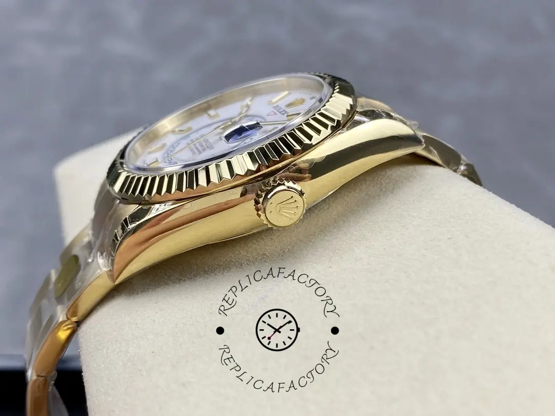 Crown-side view of the Rolex Sky-Dweller M336938 0003 showing case profile and fluted bezel.