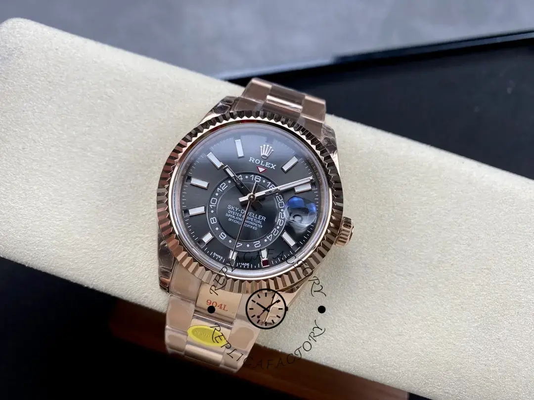 Rolex Sky-Dweller m336935 0004 front view on cushion, full dial display.