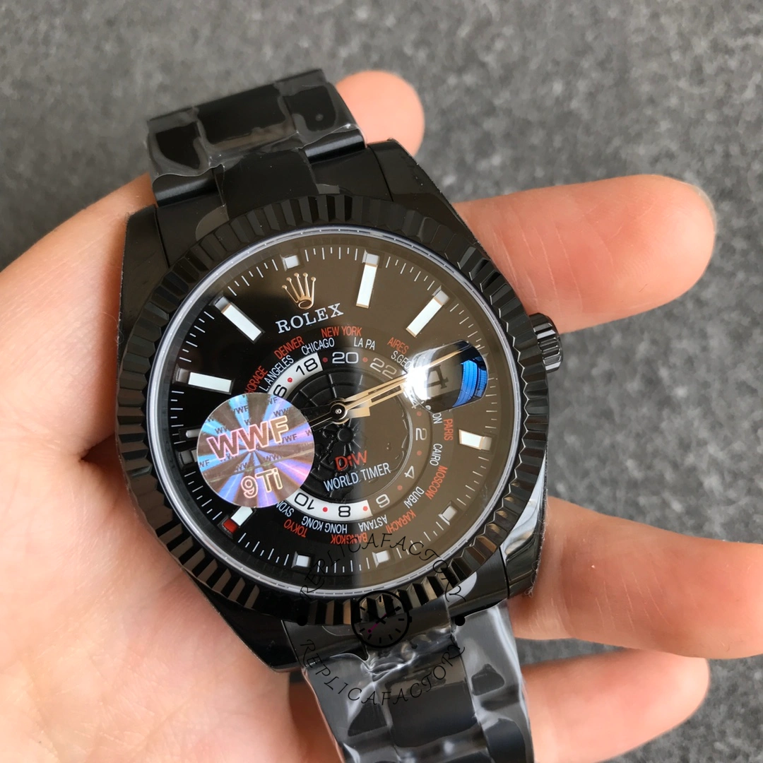 Rolex Sky-Dweller DIW Limited Edition, front view in hand, showing dial details and hands.