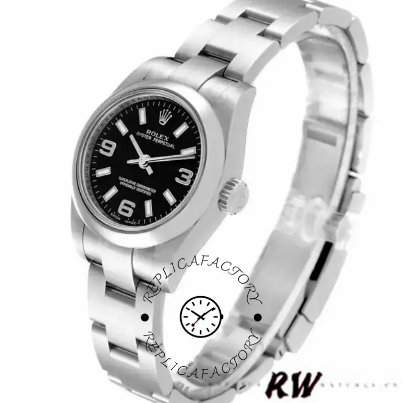 Rolex Oyster Perpetual 176200 Black Dial Stainless Steel 26MM Lady Replica Watch