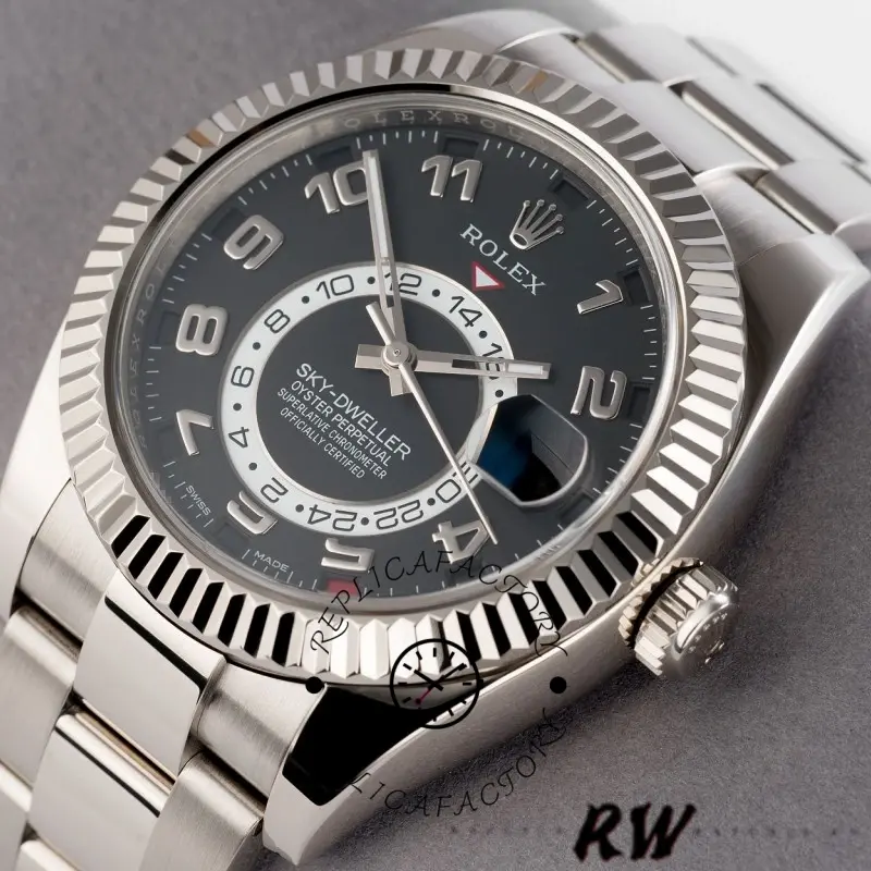 Rolex Sky-Dweller 326939 Fluted Bezel Black Dial 42MM Mens Replica Watch