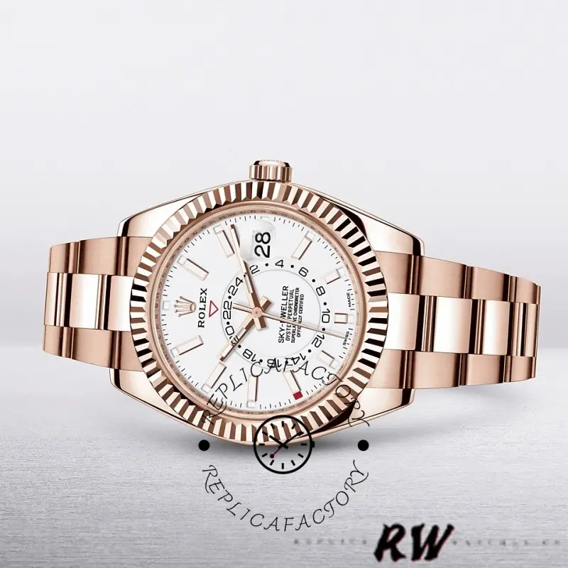 Rolex Sky-Dweller 326935 Rose Gold White Dial 42mm Mens Replica Watch