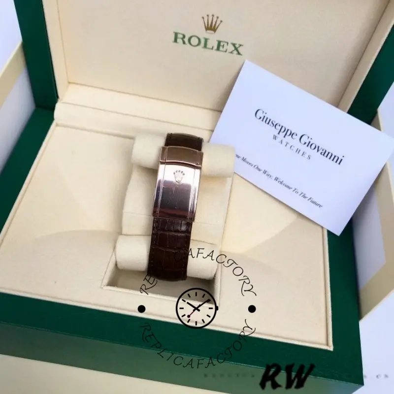 Rolex Sky-Dweller 326138 shown with Rolex box, white dial and brown leather strap on display.
