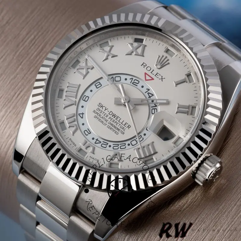 Rolex Sky-Dweller 326939 Fluted Bezel Ivory Dial 42MM Mens Replica Watch