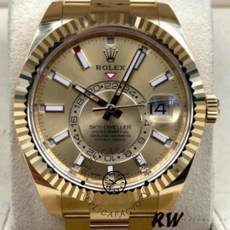 Rolex Sky-Dweller m336938-0004 Yellow Gold Champagne Dial 42mm Mens Replica Watch