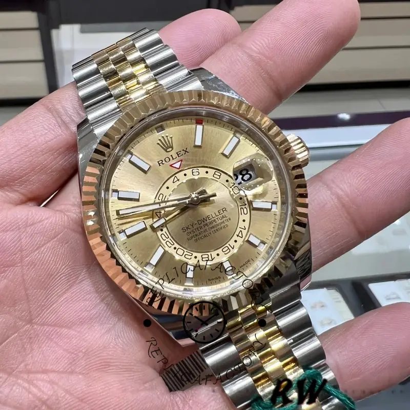 Rolex Sky-Dweller 326933 Stainless Steel Yellow Gold Champagne Dial 42MM Mens Replica Watch