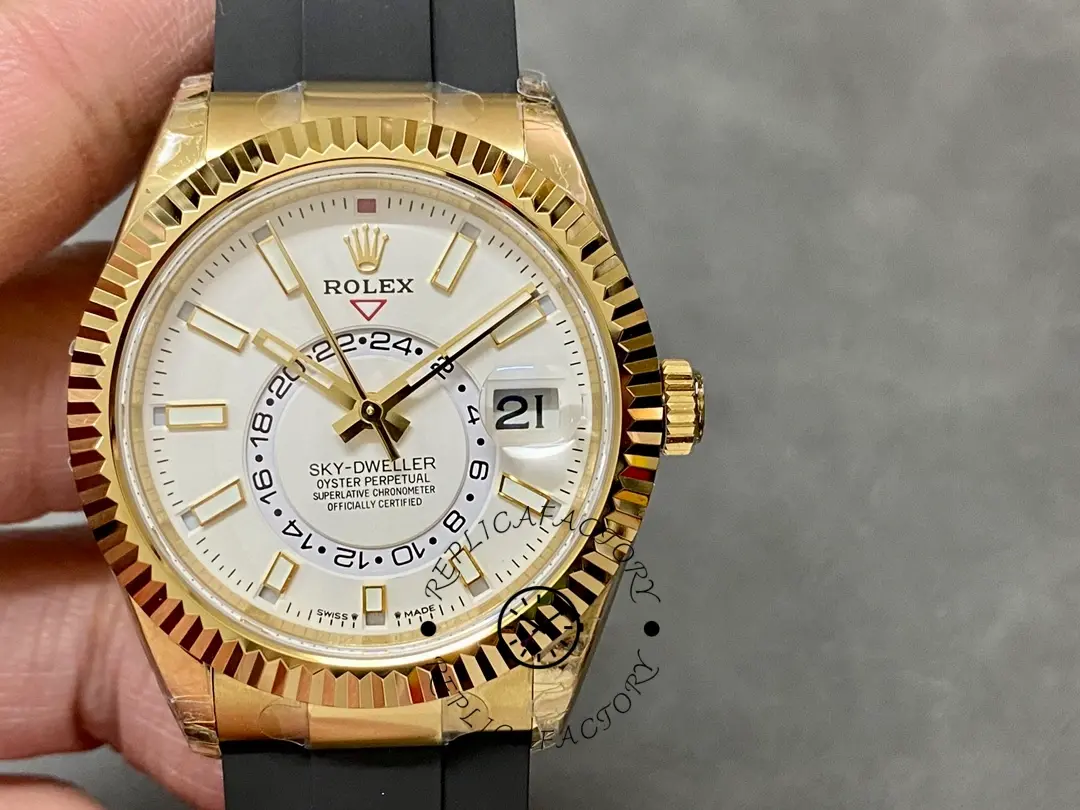 Rolex Sky Dweller m336238 0003 Yellow Gold White Dial 42mm Mens Replica Watch