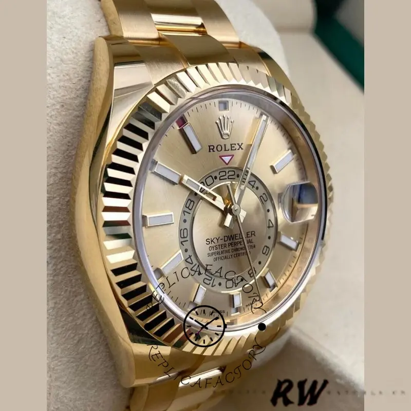 Rolex Sky-Dweller m336938-0004 Yellow Gold Champagne Dial 42mm Mens Replica Watch