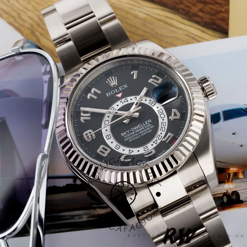 Rolex Sky-Dweller 326939 Fluted Bezel Black Dial 42MM Mens Replica Watch