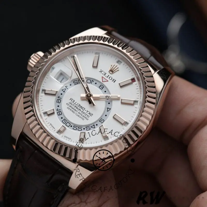 Rolex Sky-Dweller 326135 White Dial Rose Gold 42MM Mens Replica Watch
