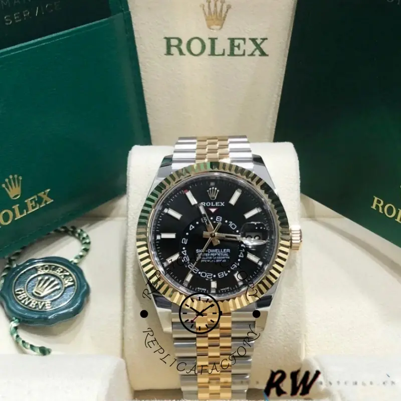 Rolex Sky-Dweller 326933 Stainless Steel Yellow Gold Black Dial 42MM Mens Replica Watch